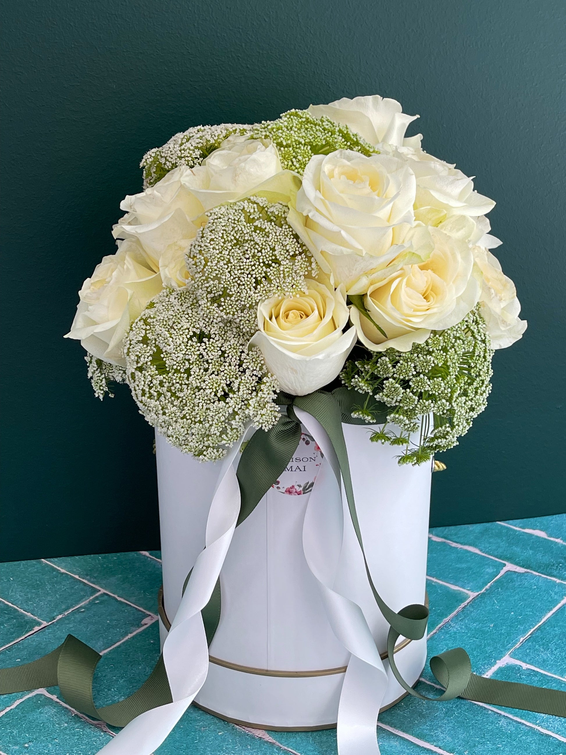 White Roses Arrangement in a Hat Box